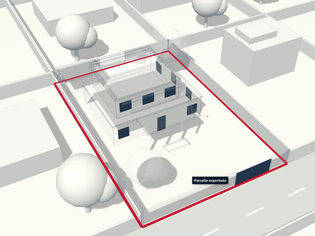 Maquette d'une construction en cours de relevé : la structure apparaît en transparence