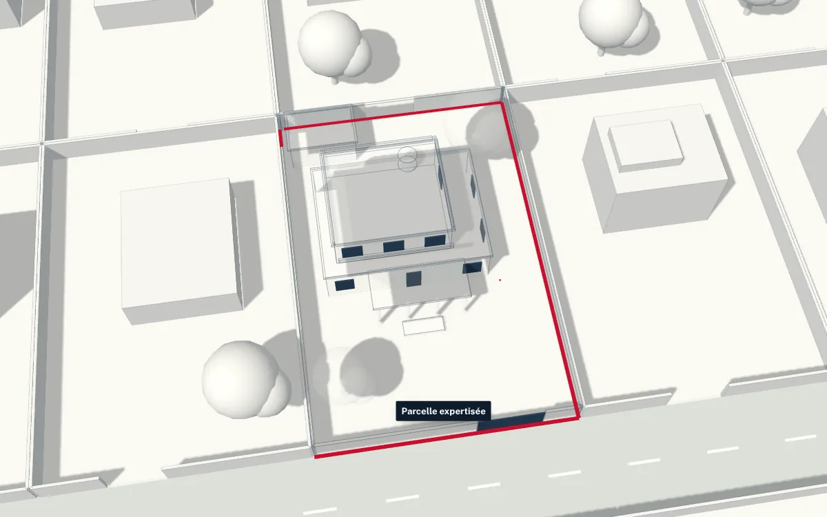 Plan de la parcelle : contour cadastral relevé en rouge